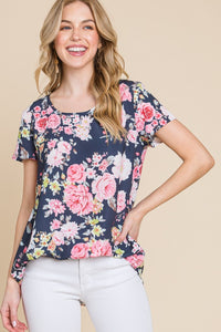 Floral Round Neck Short Sleeve T-Shirt