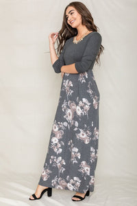 Quarter Sleeve Floral Maxi Dress