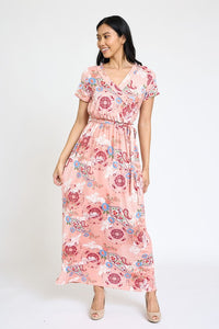 Floral Surplice Bodice Sash Maxi Dress