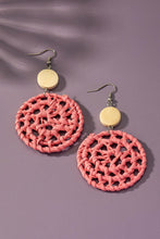 Load image into Gallery viewer, bright color rattan woven disk drop earrings

