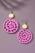 Load image into Gallery viewer, bright color rattan woven disk drop earrings
