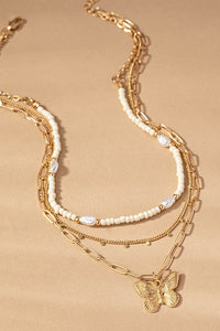 3 row seed bead and chain necklace