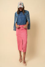 Load image into Gallery viewer, The Louise Colored Midi Cargo Denim Skirt - Pink
