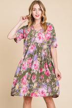 Load image into Gallery viewer, The Bridget Flower Print V-Neck Ruched Dress
