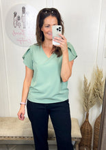 Load image into Gallery viewer, The Tima V-Neck Tulip Sleeve Top - Sage
