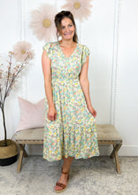 Load image into Gallery viewer, Samantha Mint Floral Boho Ruffle Modest Midi Dress

