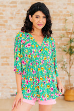 Load image into Gallery viewer, Dreamer Peplum Top in Emerald and Pink Floral
