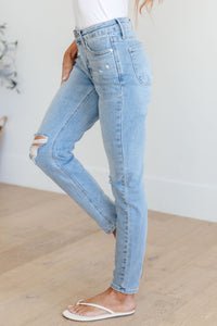Leila Mid Rise Control Top Distressed Skinny Judy Blue Jeans