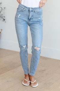 Leila Mid Rise Control Top Distressed Skinny Judy Blue Jeans