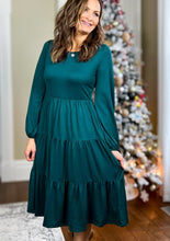Load image into Gallery viewer, The Roxanne Long Sleeve Tiered Midi Dress - Emerald Green
