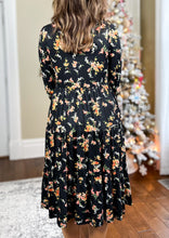 Load image into Gallery viewer, The Roxanne Long Sleeve Tiered Midi Dress - Black Floral

