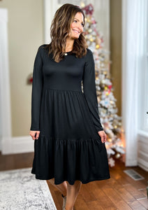 The Georgia Long Sleeve Midi Dress - Black