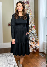 Load image into Gallery viewer, The Georgia Long Sleeve Midi Dress - Black
