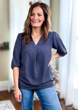 Load image into Gallery viewer, The Allie V-Neck Puff Sleeve Woven Top - Charcoal
