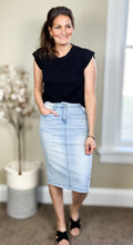 Load image into Gallery viewer, The Hannah Modest Light Wash Classic Denim Skirt
