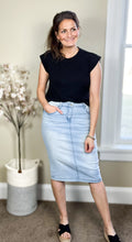 Load image into Gallery viewer, The Hannah Modest Light Wash Classic Denim Skirt
