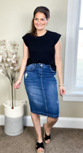 Load image into Gallery viewer, The Amanda Modest Medium Wash Distressed Denim Skirt
