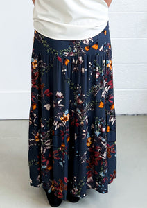The Janelle Tiered Floral Teal Maxi Skirt