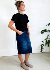 The Carly Dark Wash Modest Denim Skirt