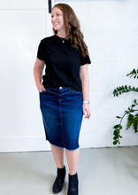 Load image into Gallery viewer, The Carly Dark Wash Modest Denim Skirt
