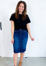 Load image into Gallery viewer, The Carly Dark Wash Modest Denim Skirt
