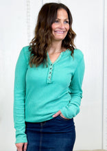 Load image into Gallery viewer, The Lucille Green Waffle Knit Thermal Top
