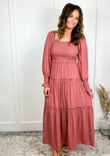 Load image into Gallery viewer, The Paityn Smocked Long Sleeve Tiered Maxi Dress
