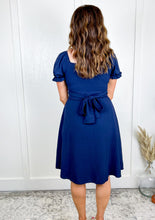 Load image into Gallery viewer, The Meadow Tie Back Navy Midi Dress
