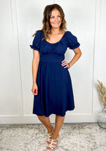 Load image into Gallery viewer, The Meadow Tie Back Navy Midi Dress
