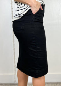 The Lydia Cotton Twill Black Modest Midi Skirt