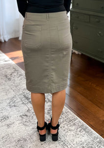 The Lydia Cotton Twill Olive Modest Midi Skirt