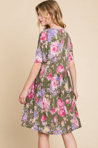 The Bridget Flower Print V-Neck Ruched Dress