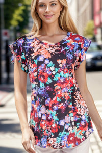 Wait On Me Ruffle Sleeve Floral Top