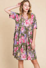 Load image into Gallery viewer, The Bridget Flower Print V-Neck Ruched Dress
