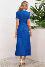 Load image into Gallery viewer, Pleated Surplice Short Sleeve Midi Dress
