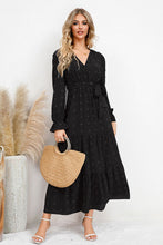 Load image into Gallery viewer, The Shelly Swiss Dot Tied Surplice Flounce Sleeve Dress
