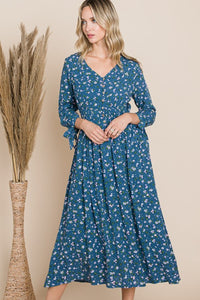 The Samantha Floral V-Neck Midi Dress