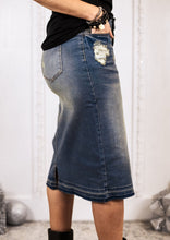 Load image into Gallery viewer, The Vida Distressed Modest Midi Denim Skirt Denim skirt Style Threads Boutique 
