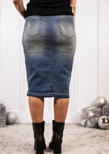 Load image into Gallery viewer, The Vida Distressed Modest Midi Denim Skirt Denim skirt Style Threads Boutique 
