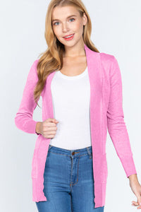 The Janessa Ribbed Trim Open Front Cardigan