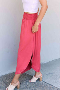 The Nina High Waist Scoop Hem Maxi Skirt in Hot Pink