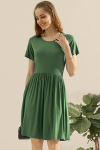 The Ashlyn Round Neck Ruched Casual Dress with Pockets