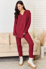 Load image into Gallery viewer, Notched Long Sleeve Top and Pants Set
