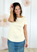 Load image into Gallery viewer, The Ezra Yellow Striped Short Sleeve Top
