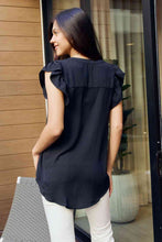 Load image into Gallery viewer, Ruffle Shoulder Notched Neck Blouse
