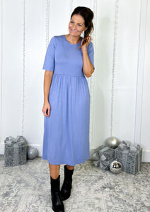 The Abigail Periwinkle Elastic Waist Midi Dress Dress Style Threads Boutique 