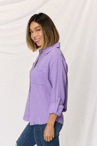The Raya Texture Button Up Raw Hem Long Sleeve Shirt