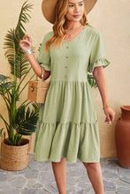 Load image into Gallery viewer, Swiss Dot Ruffled V-Neck Tiered Dress
