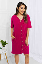 Load image into Gallery viewer, BOMBOM Sunday Brunch Button Down Knee-Length Dress in Magenta
