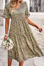 Load image into Gallery viewer, Floral V-Neck Flounce Sleeve Midi Dress
